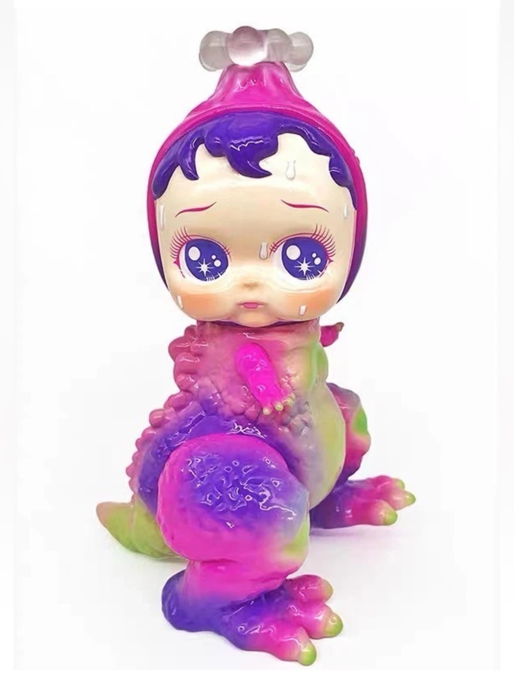 Dragon DuDu Purple & Blue Baby Sofubi Dino Creature- open bag. Come w stickers .